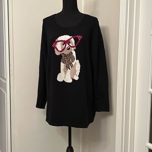 Catherines L/S crew neck intarsia front sweater.  ‘Lola’ novelty dog pattern NWT